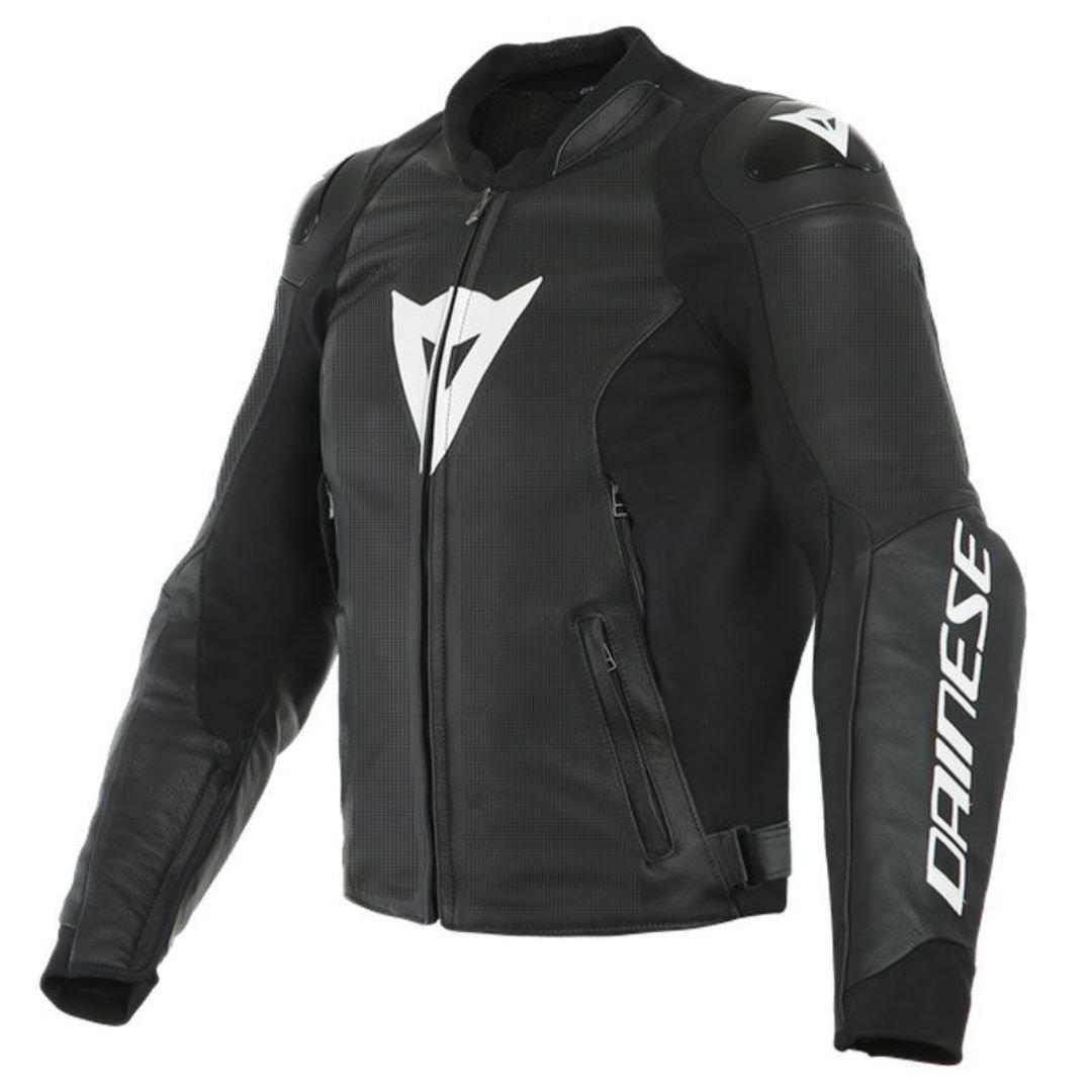 DAINESE PERF SPORT PRO SUMMER MOTORCYCLE LEATHER JACKET BLACK/WHITE