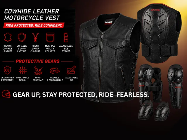 Raxus cowhide leather motorcycle vest