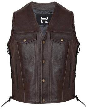 RAXUS Cow Leather Motorcycle Vest With Side Laces N-400