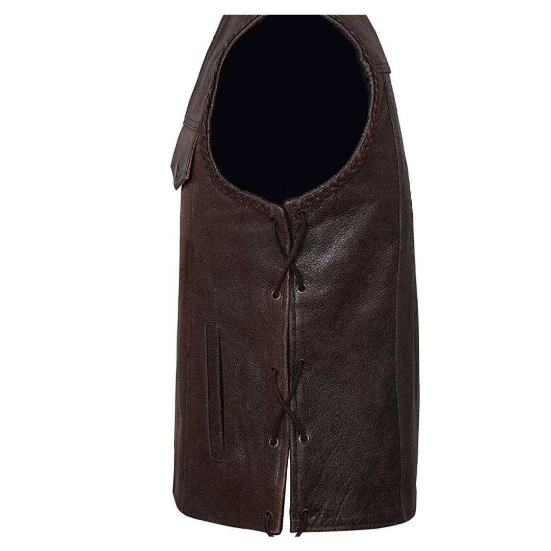 RAXUS Cow Leather Motorcycle Vest With Side Laces N-400 - Image 3