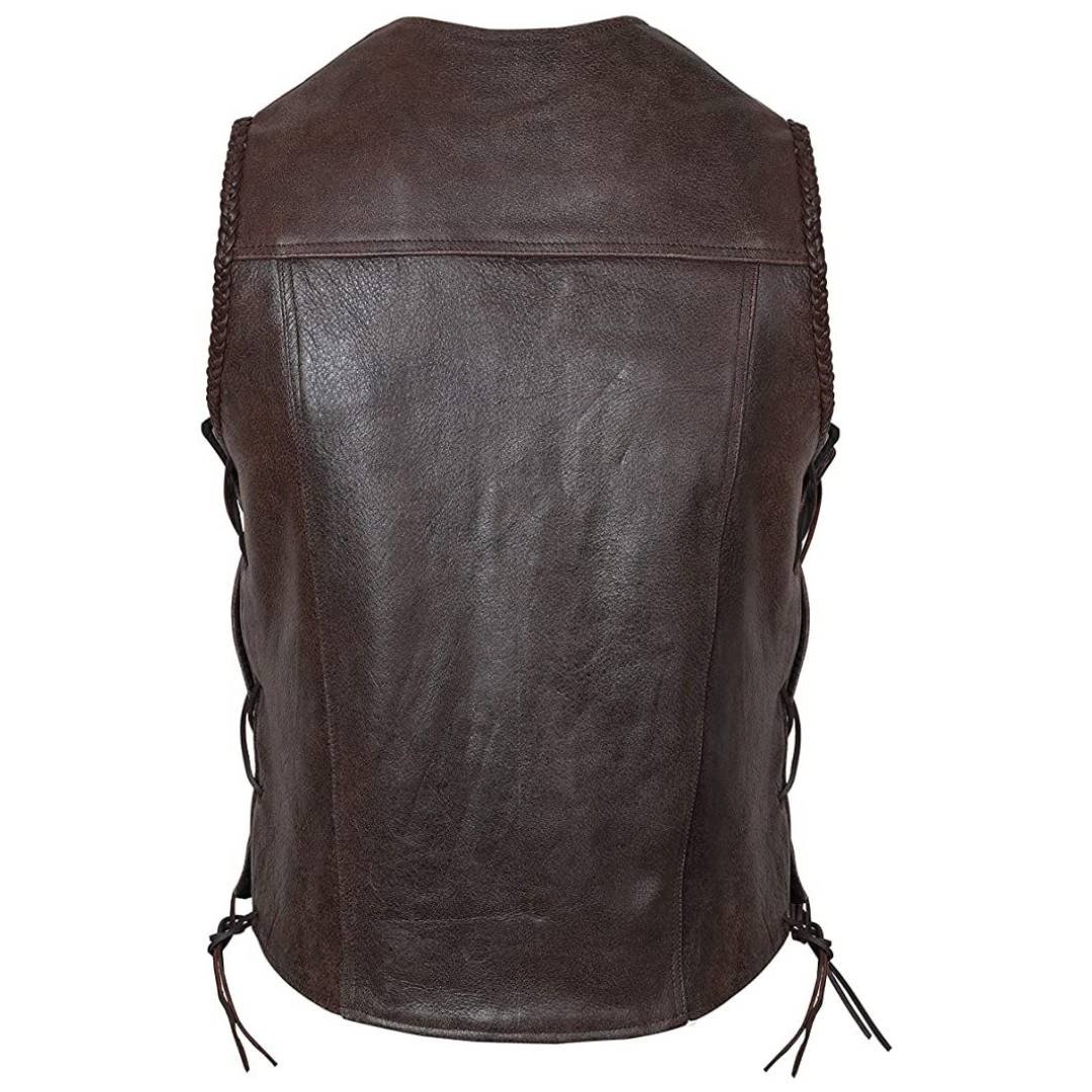RAXUS Cow Leather Motorcycle Vest With Side Laces N-400 - Image 4