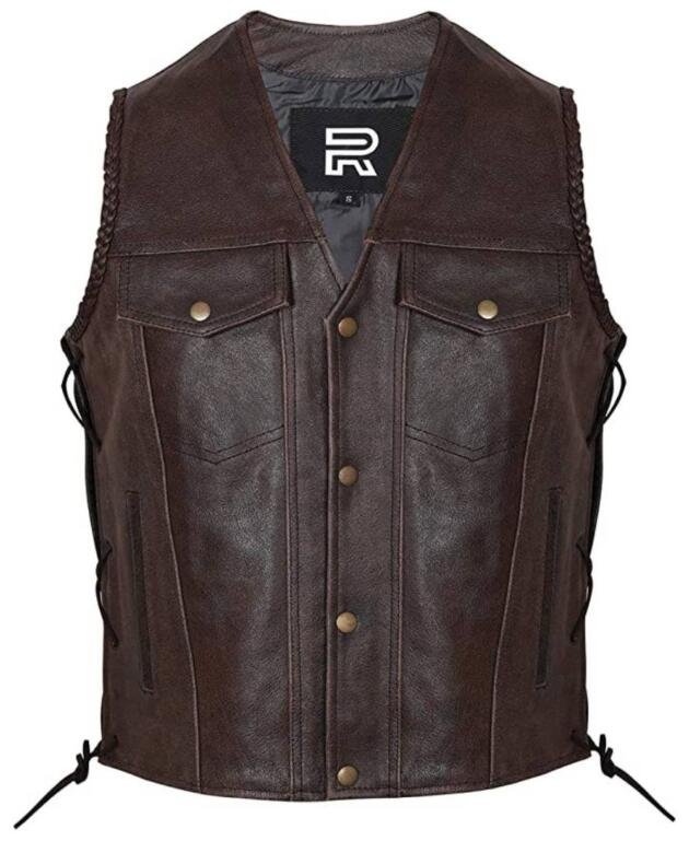 RAXUS Cow Leather Motorcycle Vest With Side Laces N-400