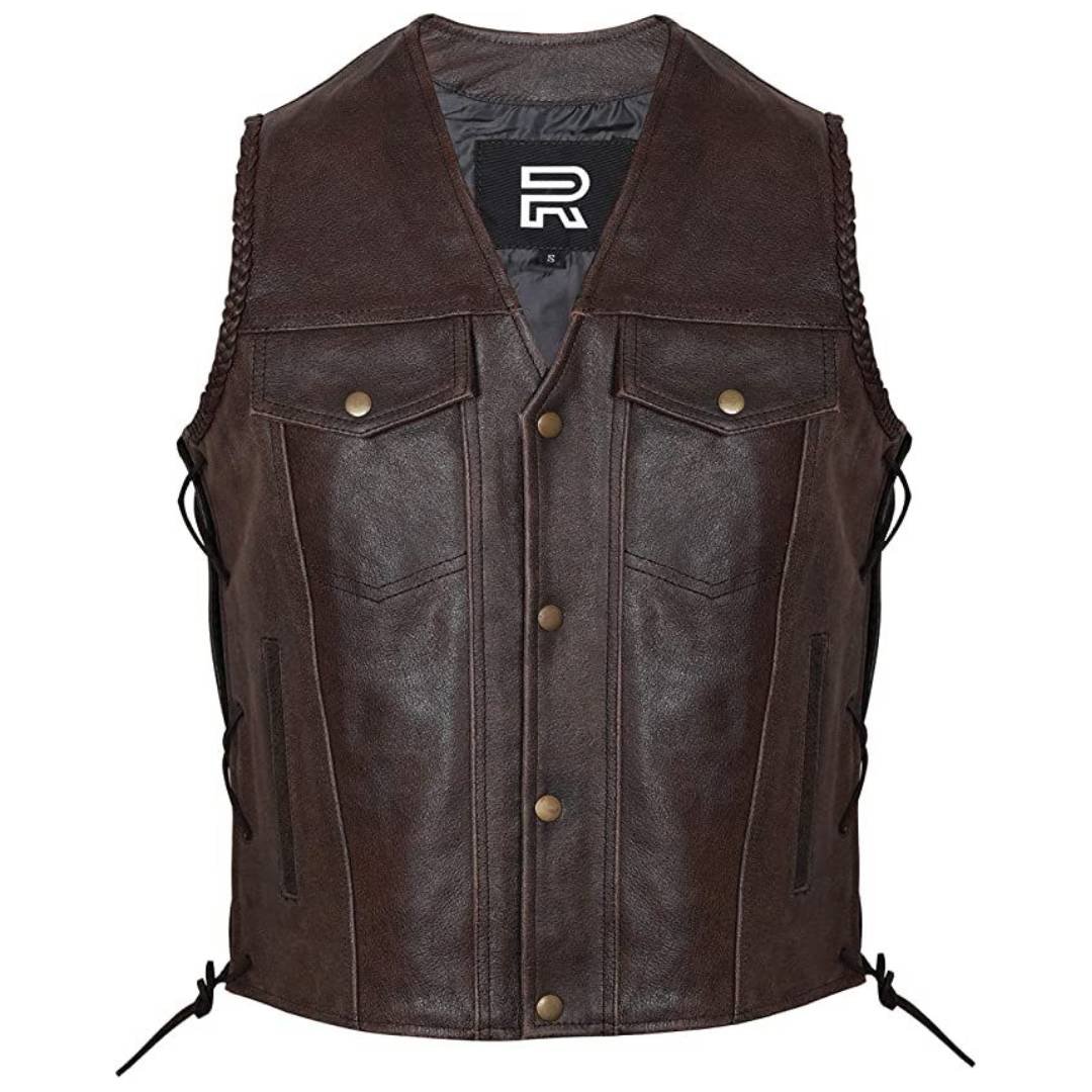 RAXUS Cow Leather Motorcycle Vest With Side Laces N-400