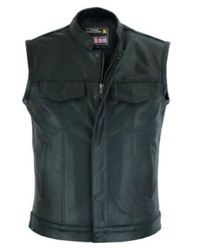RAXUS MOTORCYCLE VEST WITH LEATHER MAO COLLAR K-10