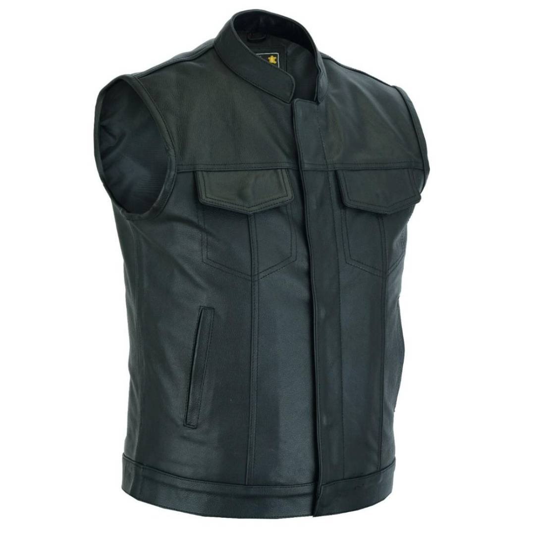 RAXUS MOTORCYCLE VEST WITH LEATHER MAO COLLAR K-10 - Image 2
