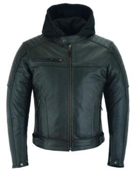Raxus Leather Motorcycle Jacket with Removable Hood for Men