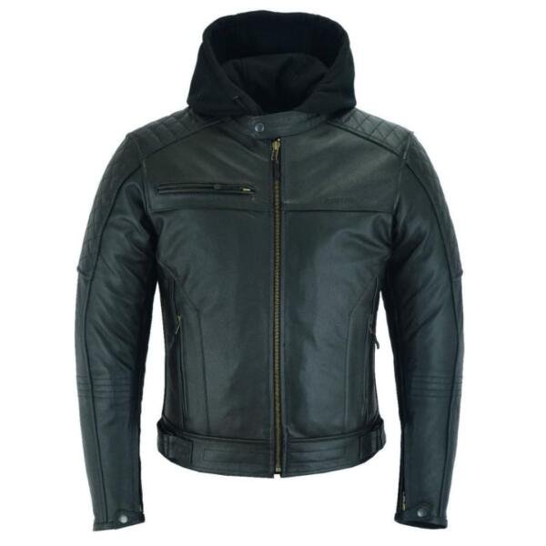 Raxus Leather Motorcykel Jakke with Removable Hood for Mænd