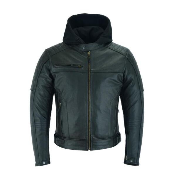Raxus Cuir Jaqueta de moto amb Extraïble Hood per a Homes