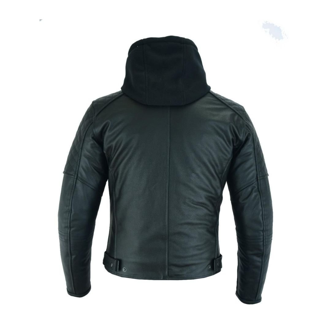 Raxus Leather Motorcycle Jacket with Removable Hood for Men - Image 3
