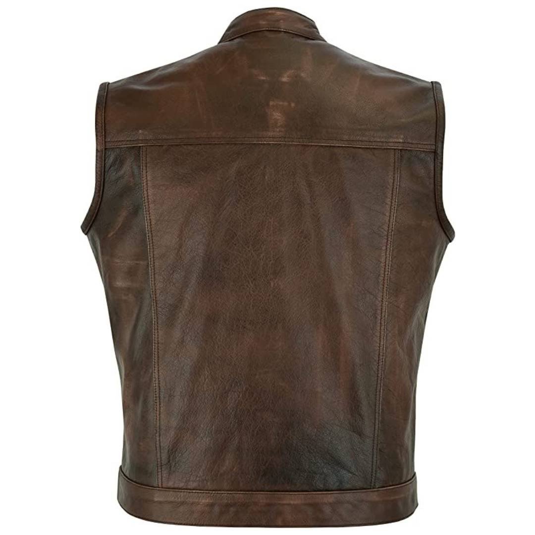 Raxus Man Motorcycle Leather Vest Brown K-30 - Image 2