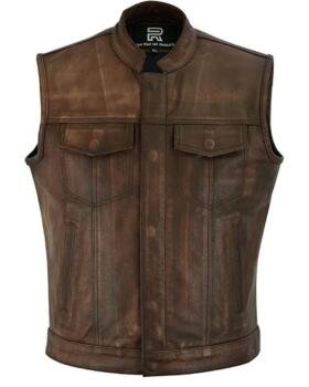 Raxus Man Motorcycle Leather Vest Brown K-30