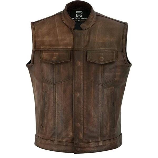 Chaleco de cuero para moto Raxus para hombre, marrón K-30