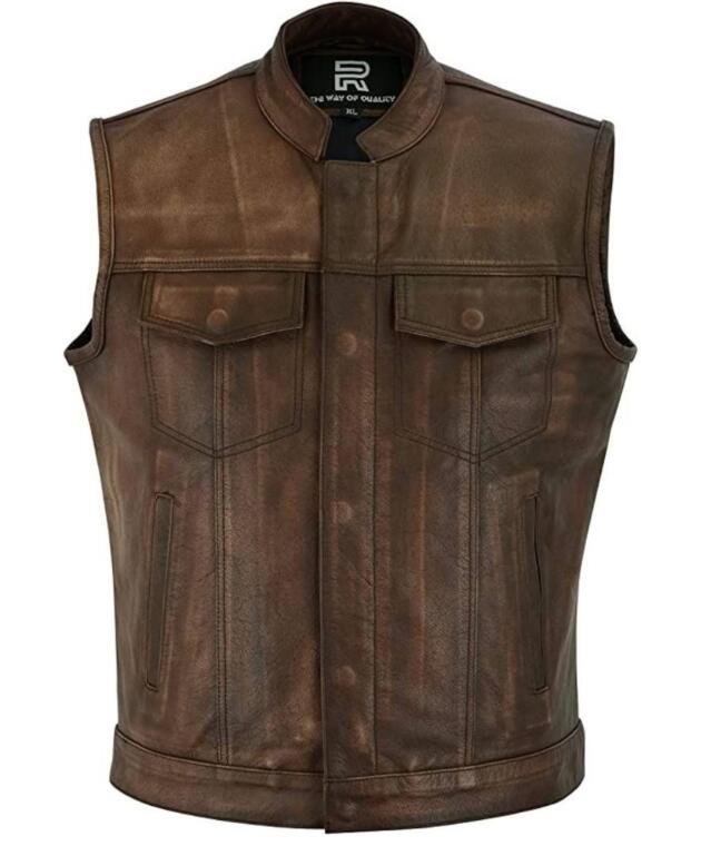 Raxus Man Motorcycle Leather Vest Brown K-30