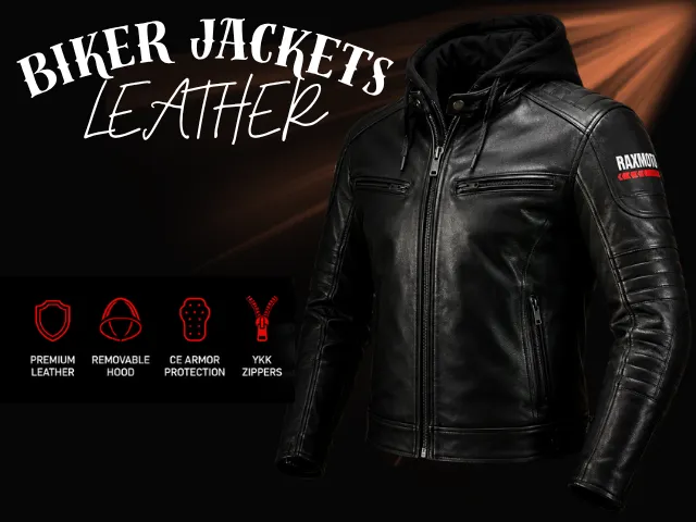 Raxus leather motorcycle jacket with removable hood