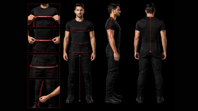 Freeday approved motorcycle trousers used as a sizing reference