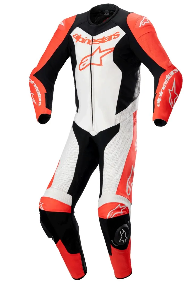 Alpinestars GP Force Lurv One Piece Leather Suit Black White Red front view