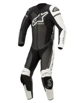 Alpinestars GP Force Phantom One Piece Leather Suit Black White Gray Front View