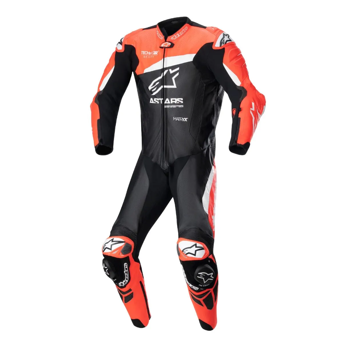 Alpinestars GP Plus V4 uno Piece cuero mono negro rojo Fluo blanco delantero View