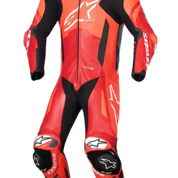 Alpinestars GP Plus V4 Sprint One Piece Leather Dragt Rød Fluo front view