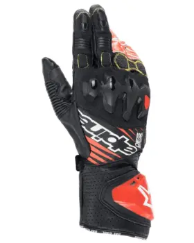 Alpinestars GP Tech V2 S Racing Gloves Black Red Fluo Front View