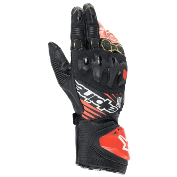 Alpinestars GP Tech V2 S Racing Gloves Black Red Fluo Front View