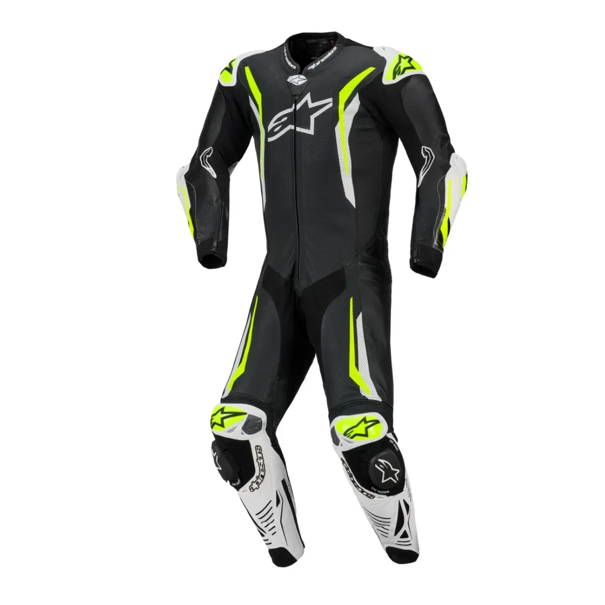 Alpinestars GP Tech V5 One Piece Leather Suit Black Fluo Yellow Front View