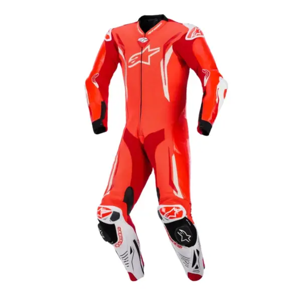 Alpinestars GP Tech V5 One Piece Leather Suit Red Fluo Bright Red White Front View