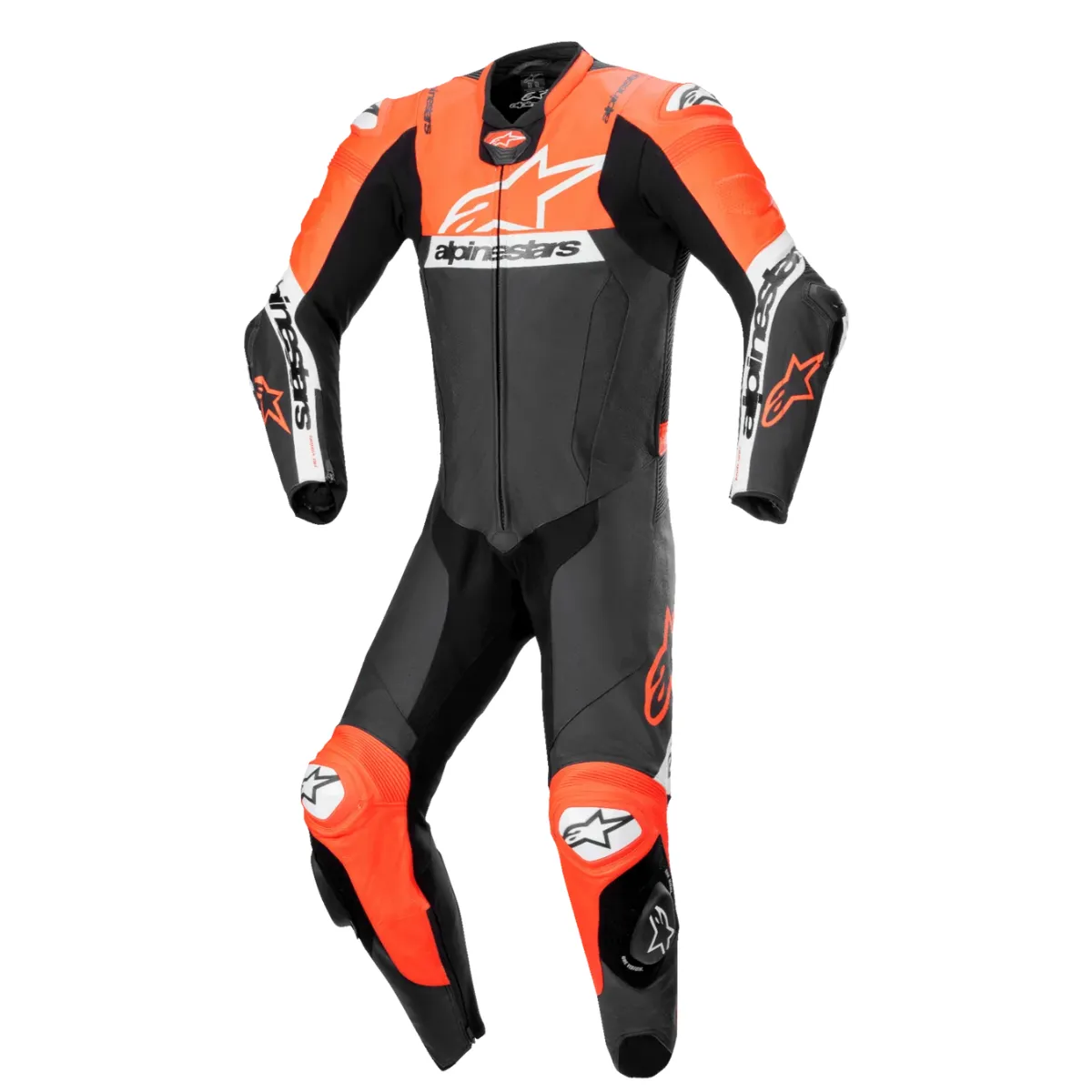 Alpinestars Missile V2 Ward uno Piece cuero mono negro blanco rojo Fluo delantero View