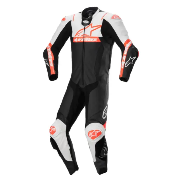 Alpinestars Missile V2 Ward One Piece Leather Dragt Sort Rød Fluo Hvid Front View