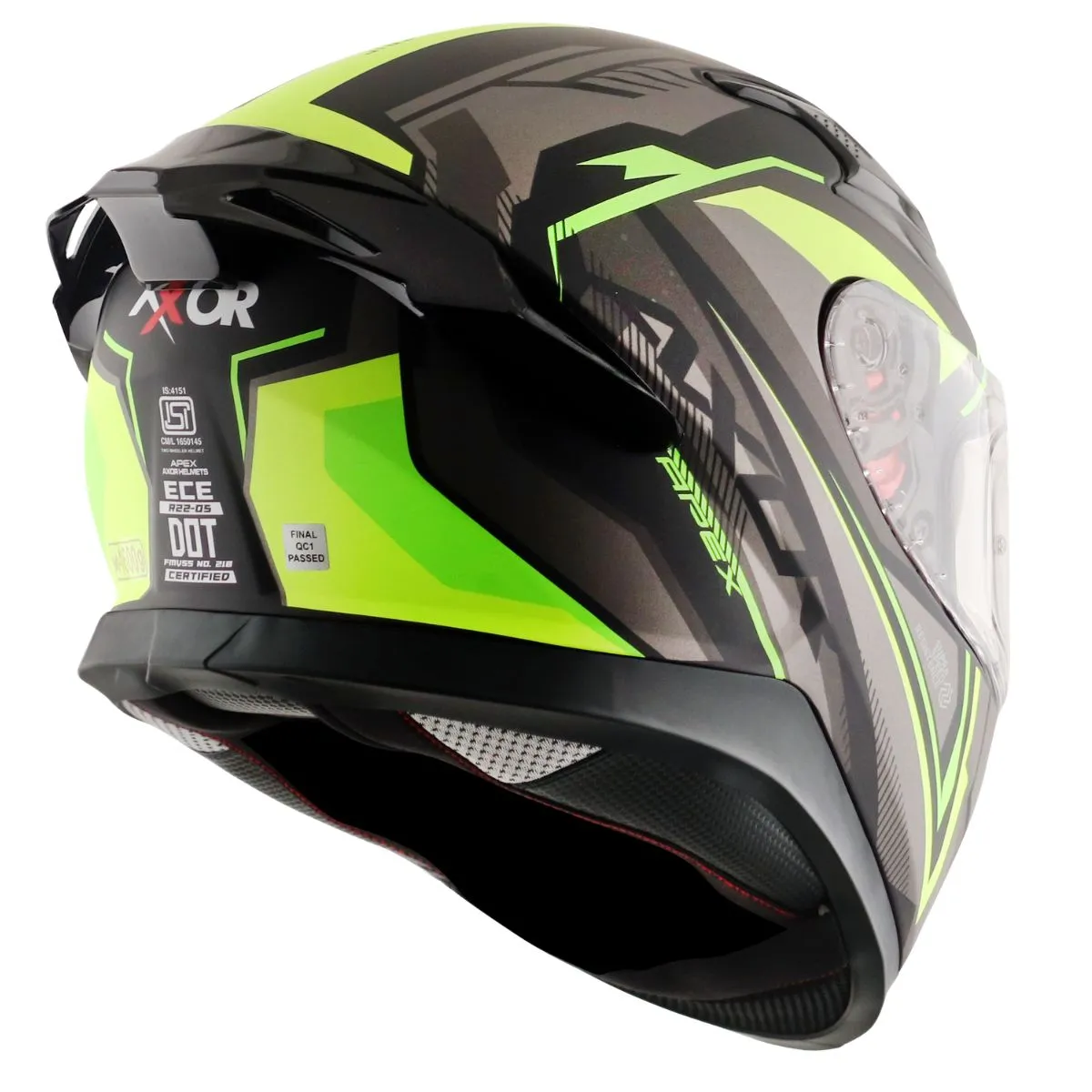 AXOR Apex Road Trip Full Face Helmet rear spoiler Black Yellow