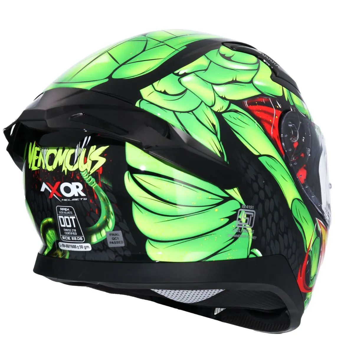 AXOR Apex Venomous Full Face Helmet rear spoiler Black Green