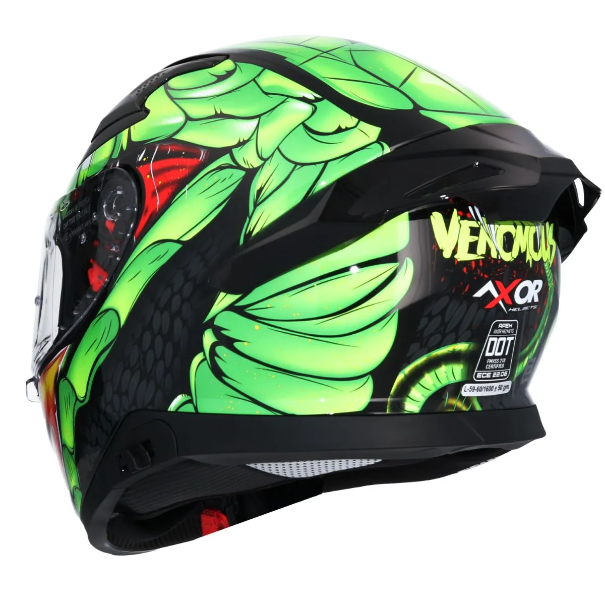 AXOR Apex Venomous Full Face Helmet rear spoiler Black Green