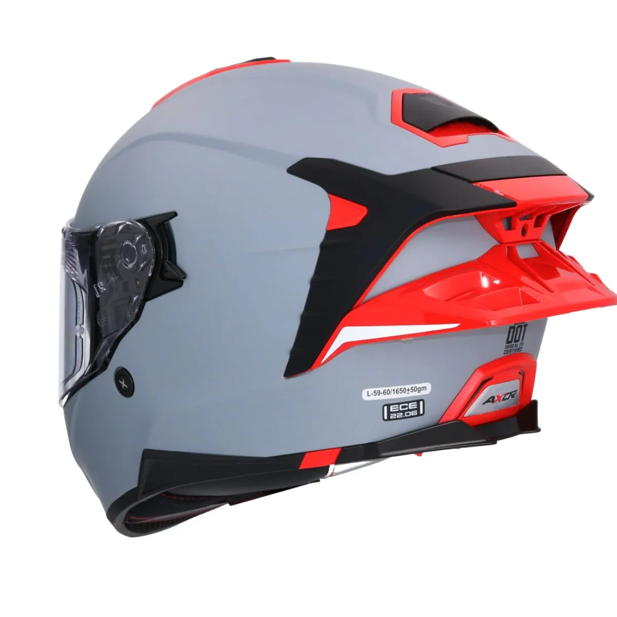 AXOR Brutale Corsa casco integral Matt gris rojo trasero dual spoiler