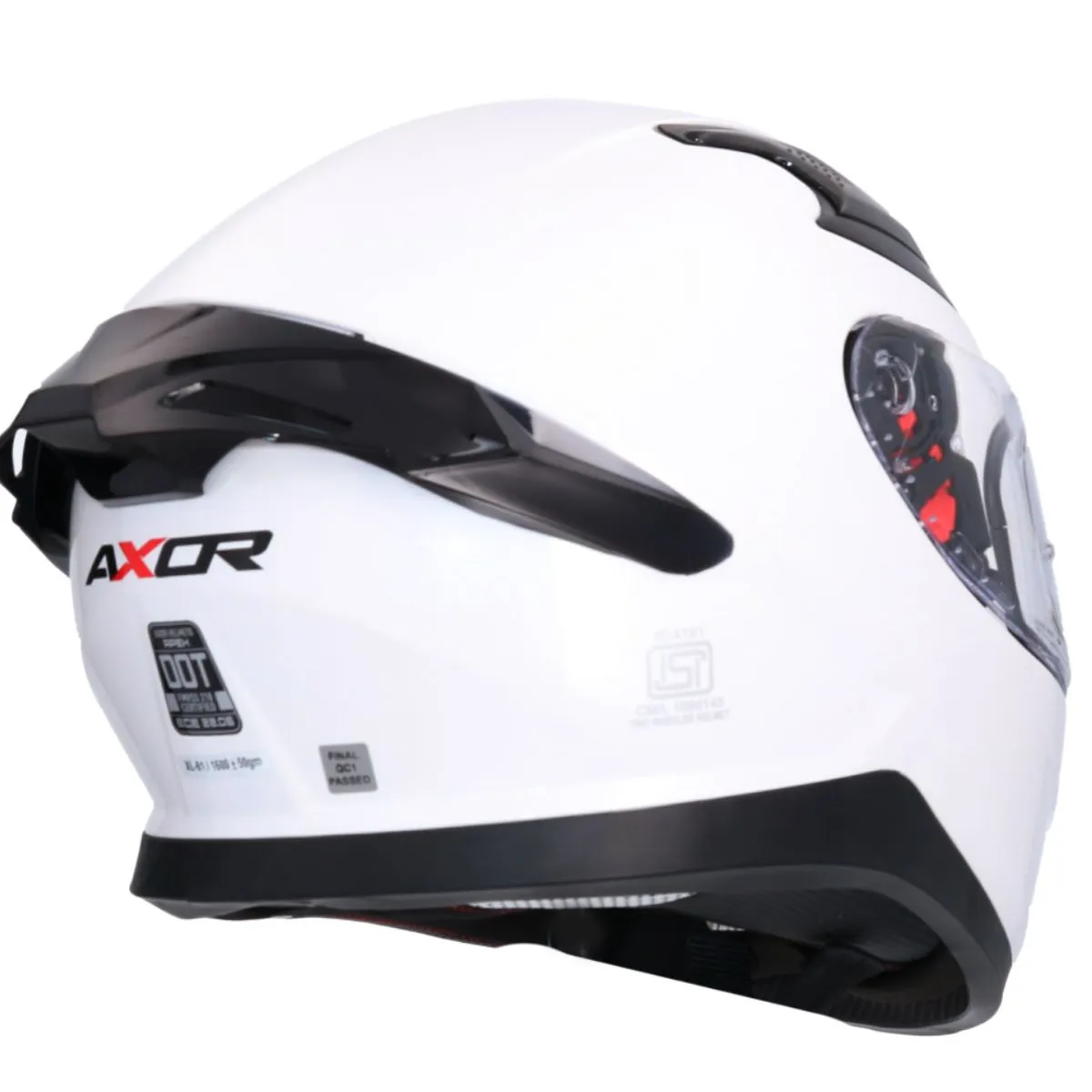 AXOR Katana Full Face Helmet White Pearl rear spoiler view