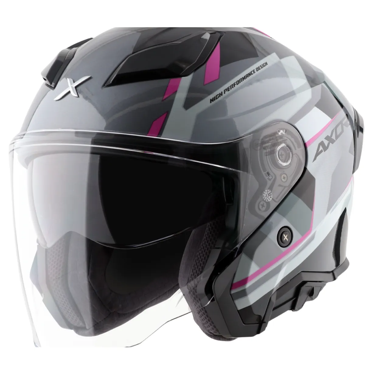 Capacete Jet AXOR Kylo Bean Cinzento Mate Rosa vista lateral esquerda