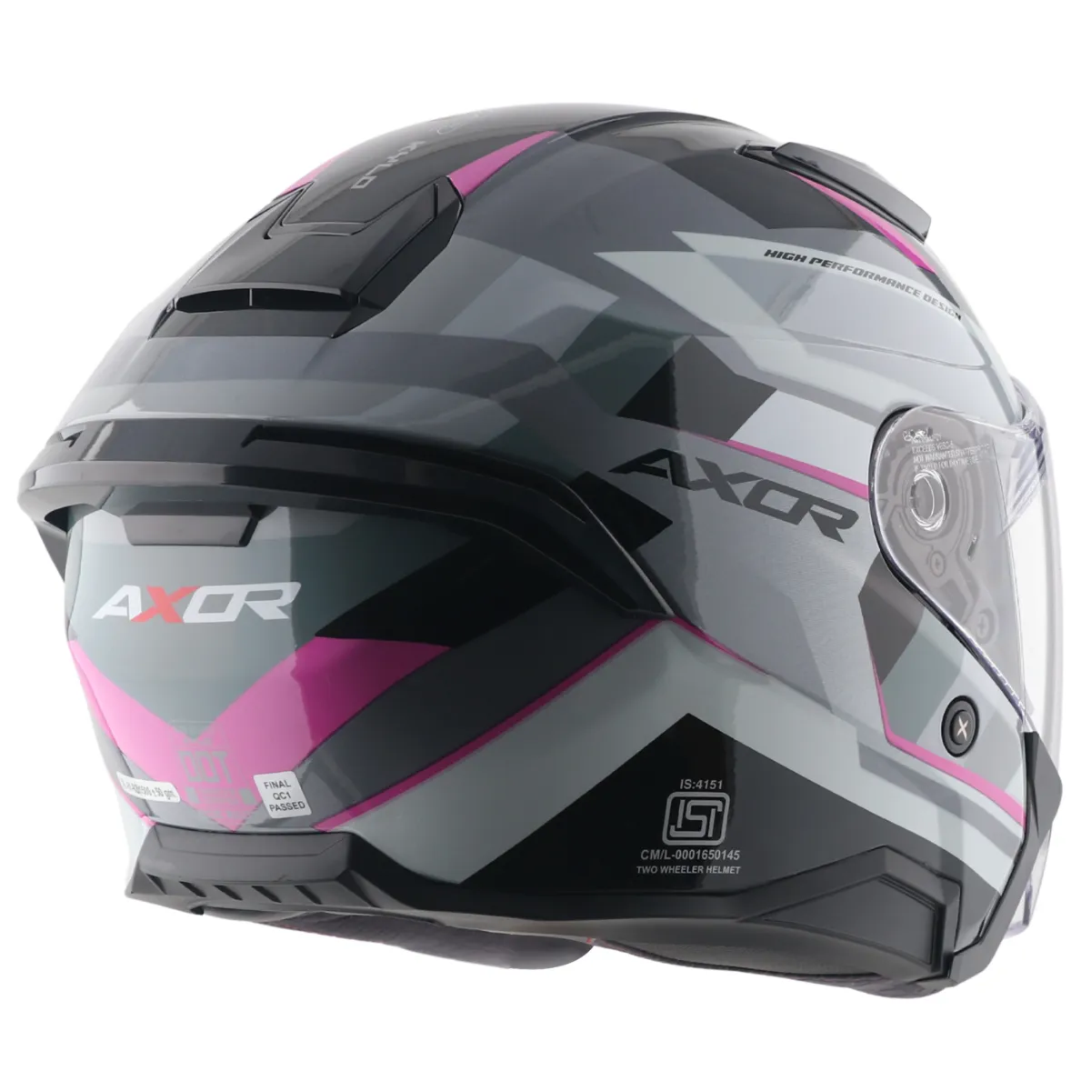 Capacete Jet AXOR Kylo Bean Cinzento Mate Rosa vista traseira