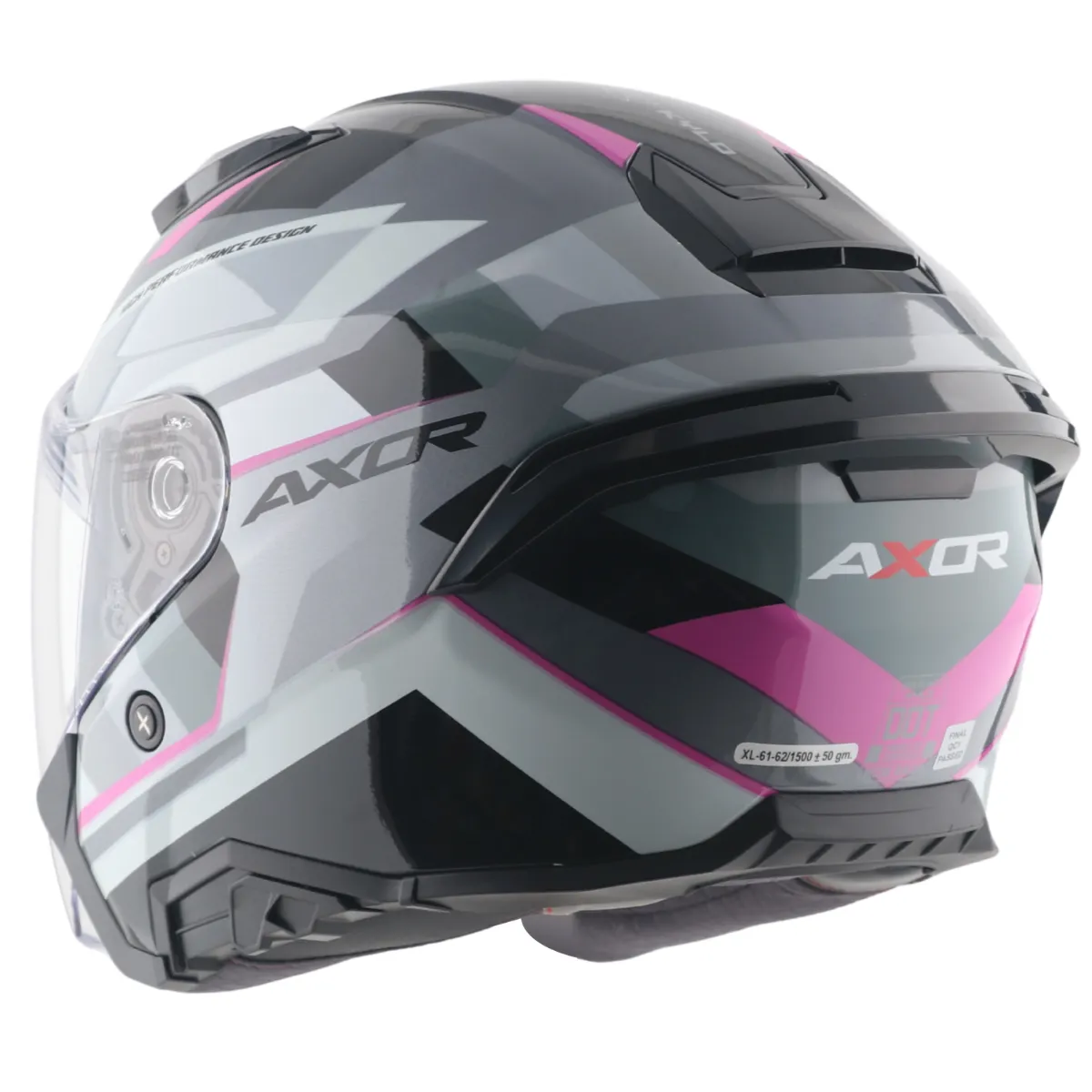 Capacete Jet AXOR Kylo Bean Cinzento Mate Rosa vista traseira
