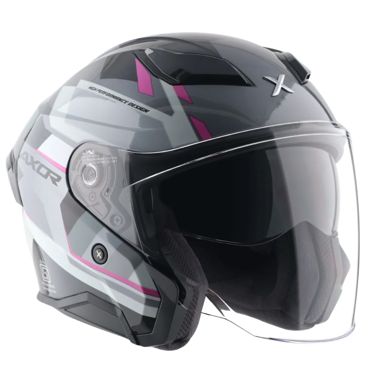 Capacete Jet AXOR Kylo Bean Cinzento Mate Rosa vista lateral direita