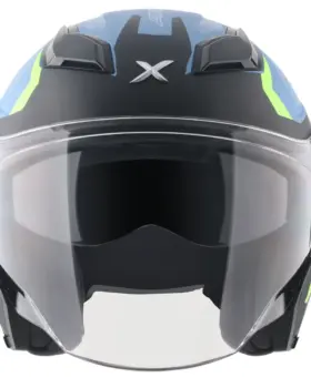 AXOR Kylo Ray Open Face Helmet Matt Blue Fluor Yellow front view
