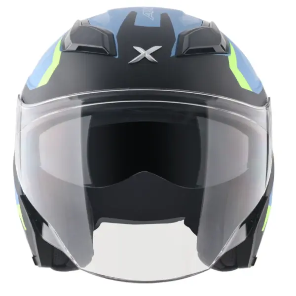AXOR Kylo Ray Open Face Helmet Matt Blue Fluor Yellow front view