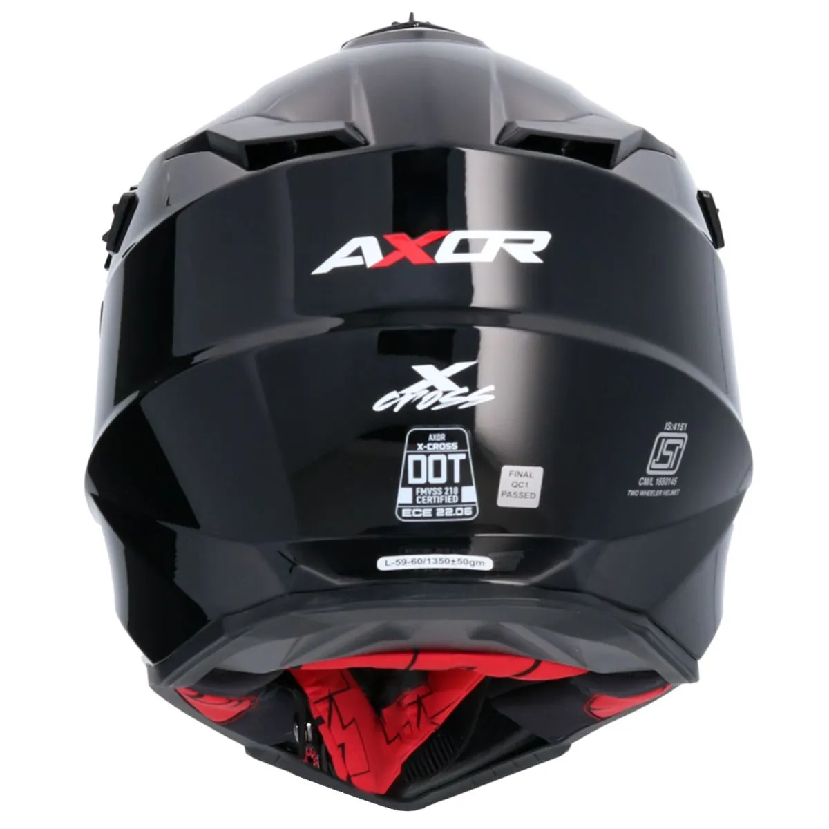 AXOR X-Cross Solid Black Red ECE 22.06 DOT ISI Certified Helmet
