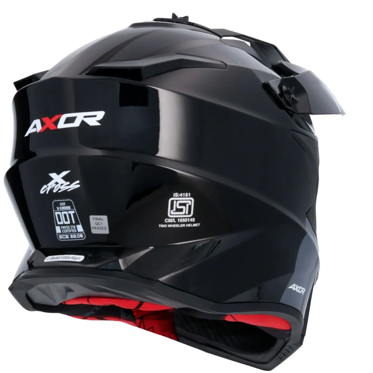 AXOR X-Cross Solid Black Red Helmet Rear View