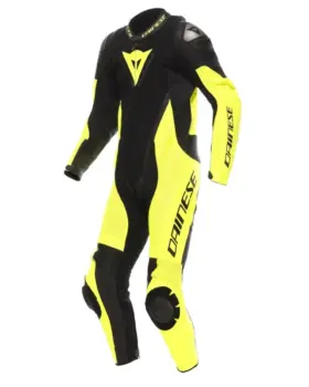 Dainese Demon Sprint Perforated Leather Suit Black Yellow Fluo Front View