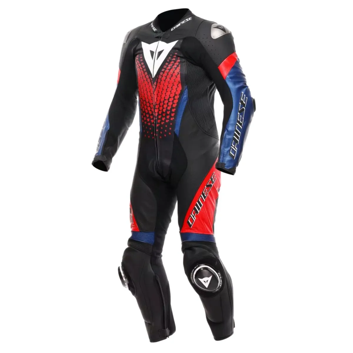 Dainese Laguna Seca 6 uno Piece cuero mono negro azul rojo delantero view