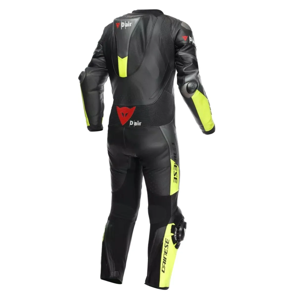Dainese Misano 3 D-Air One Piece Leather Suit Negre Fluo Groc posterior view