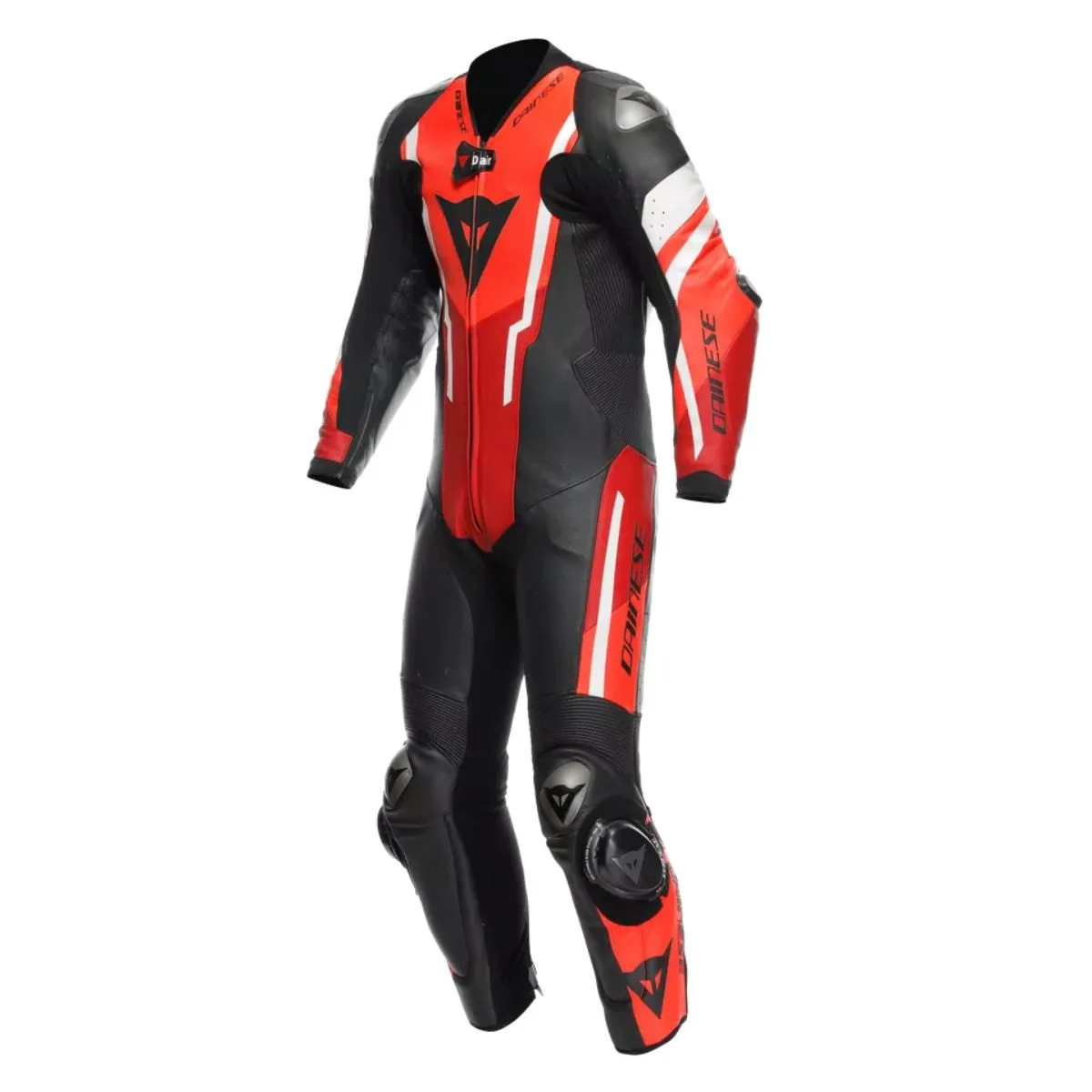 Dainese Misano 3 D-Air One Piece Leather Suit Negre Vermell Blanc frontal view