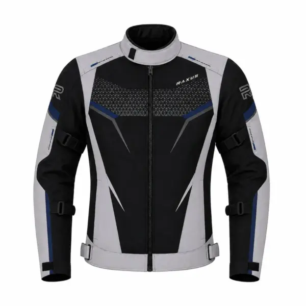 Raxus Apex Motorcycle Jacket Grey Blue Front View