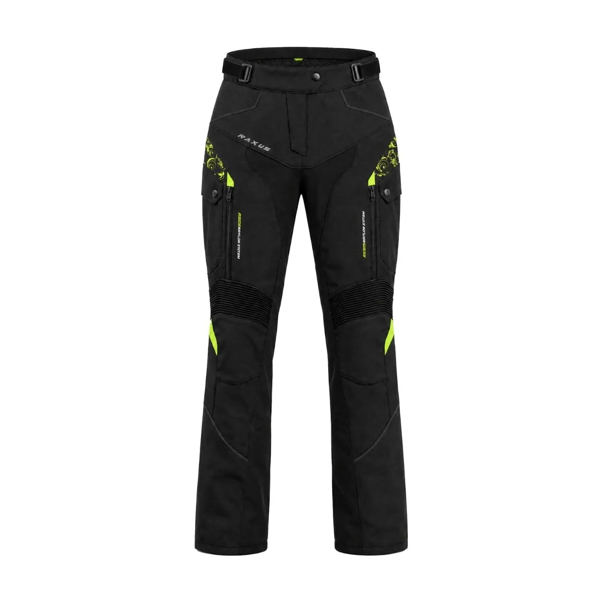 Raxus Luna Women's Motorcycle Pants Floro Yellow front view