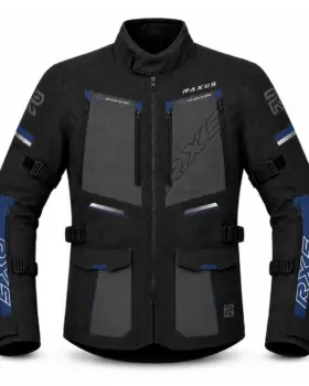 Raxus Sonic Motorcycle Jacket Black Blue Front View