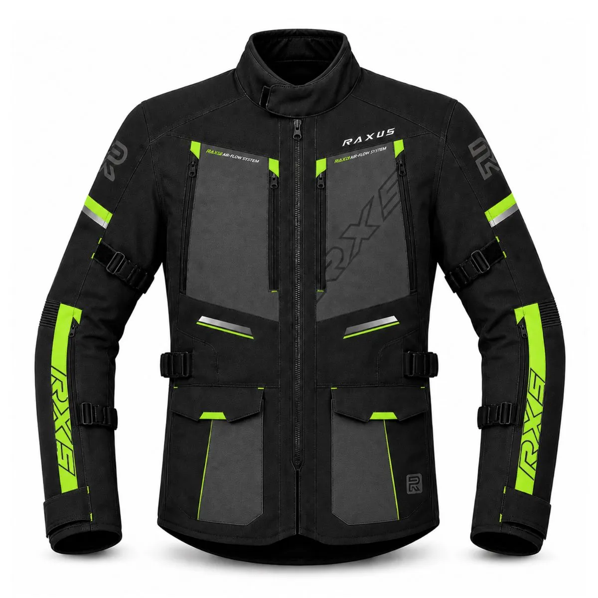 Raxus Sonic Motorcycle Jacket Black Floro Front View